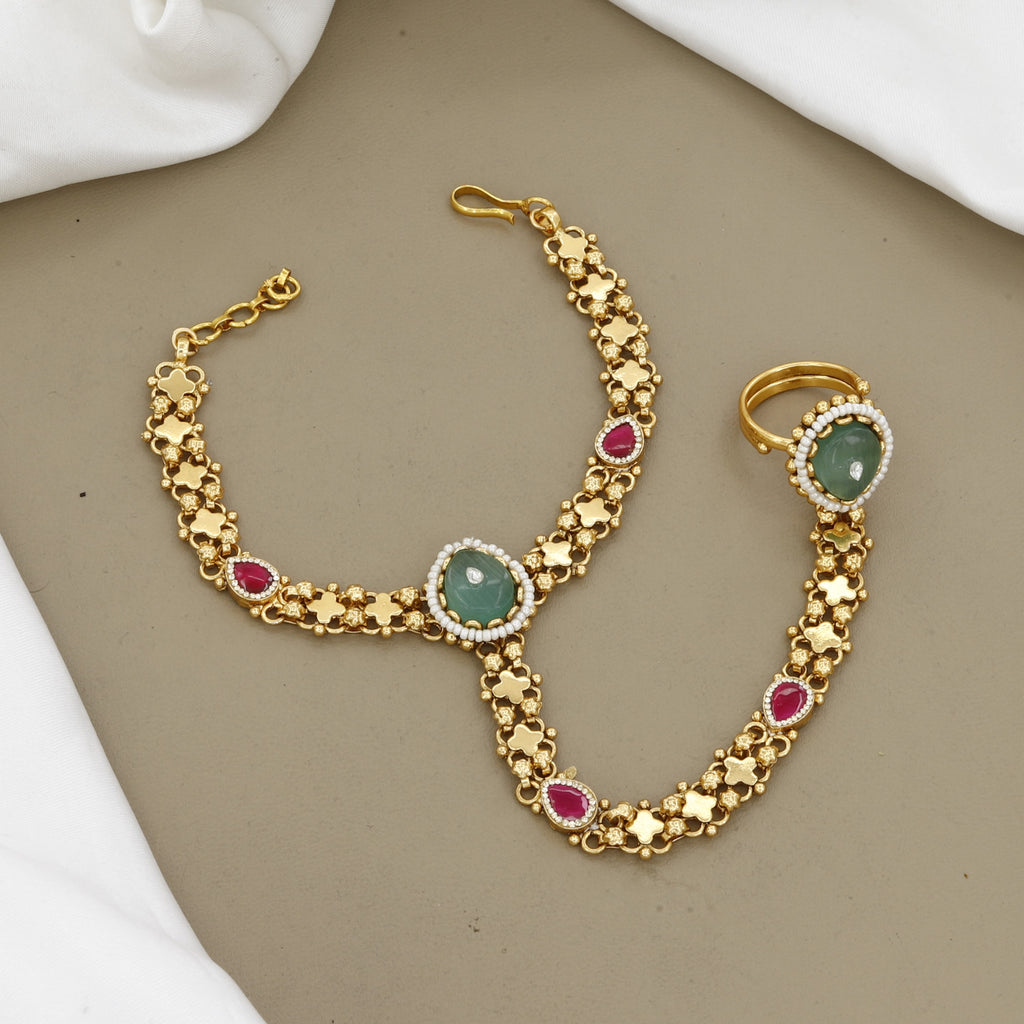 Traditional Gold-Plated Kundan & Meenakari Hathphool