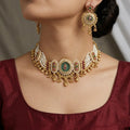 Antique Gold Toned Necklace Set with Pearl & Meenakari Work