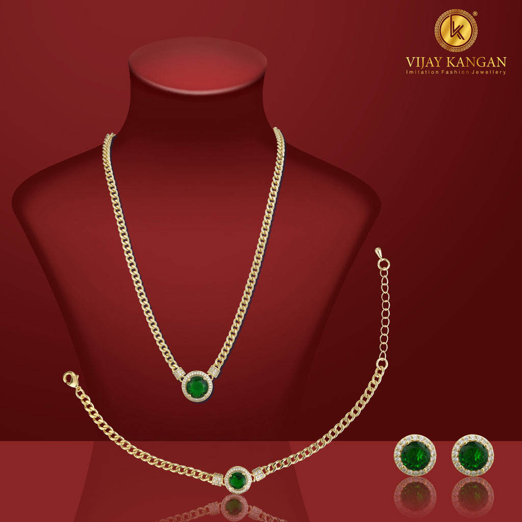 Green Big Stone Goldpolished Full Set Combo Jewelry