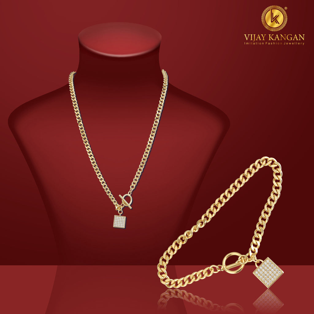 Goldpolish Square Pendent With Diamond Combo Jewelry