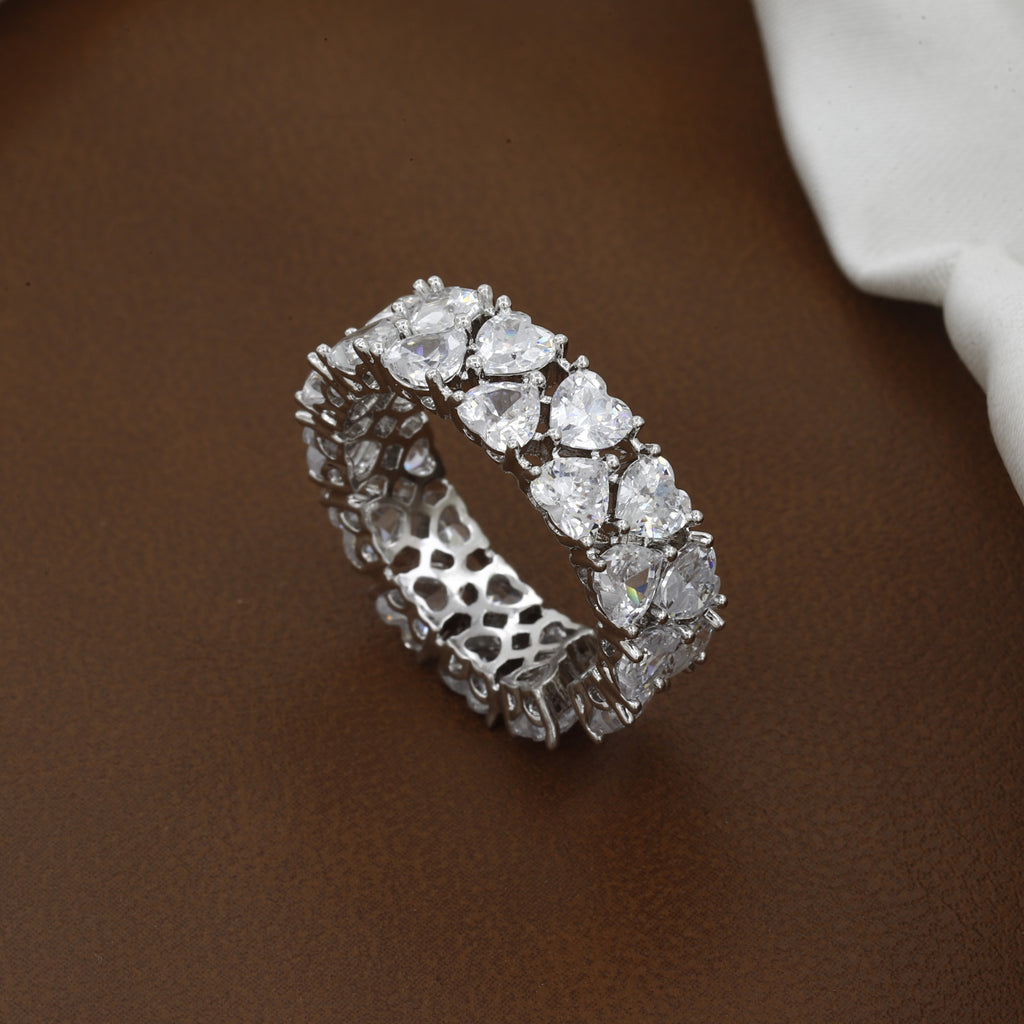 Brilliant Heart-Cut Cubic Zirconia Eternity Free Size Ring