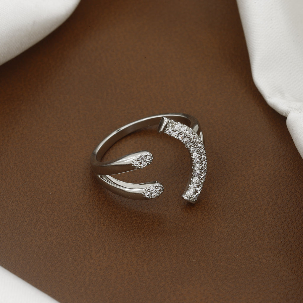 Sparkling Heart-Cut Double-Row Eternity Ring in Polished Sterling Silver
