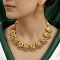 Temple-Style Matte Gold Choker Set with Ghungroo & Stone Accents