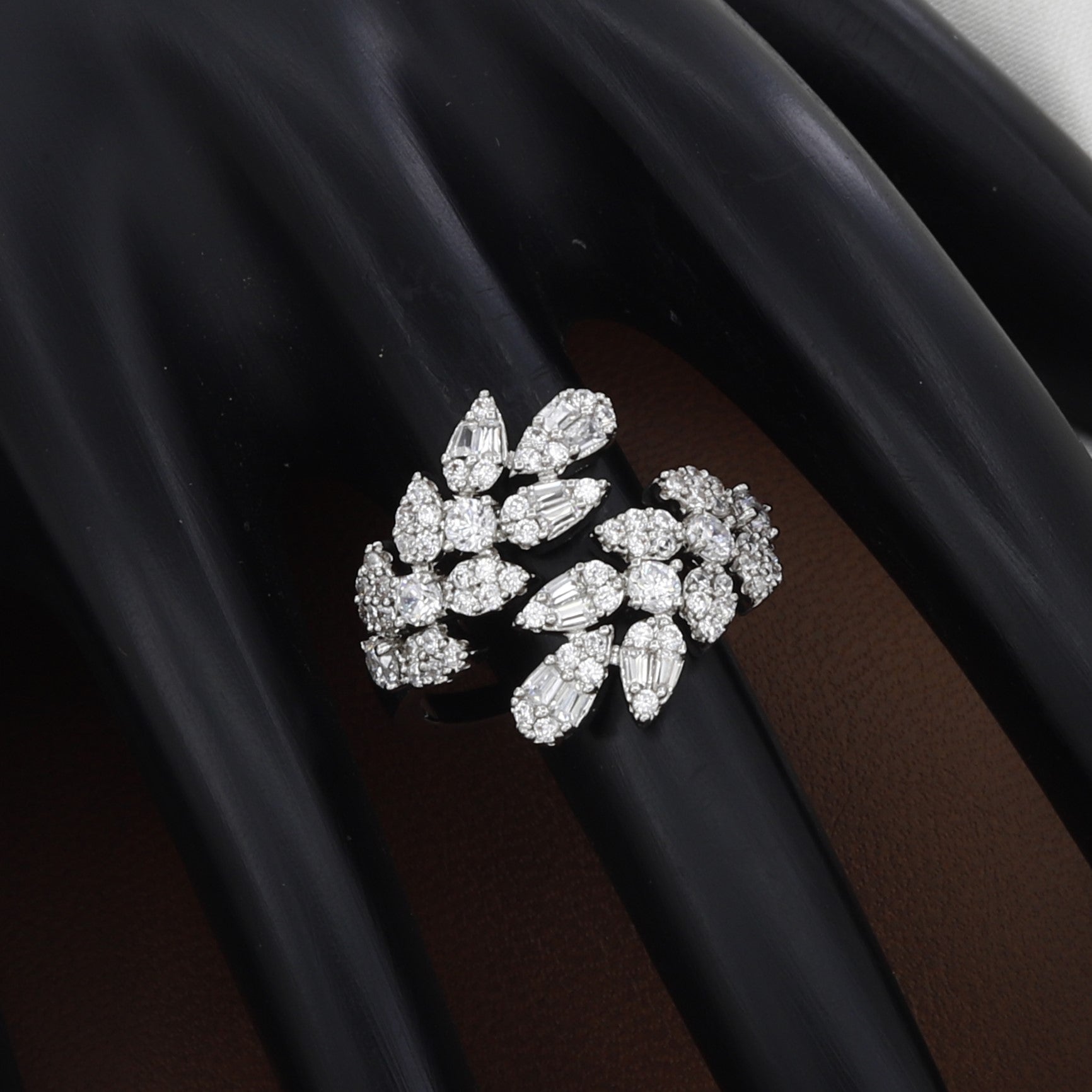 Glamorous Silver Floral Cluster Cocktail Ring