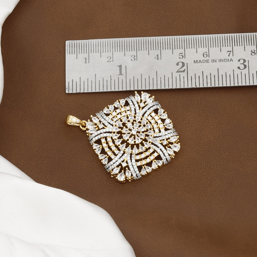 Gold Geometric Latticework Pendant Set with Earrings And Chain