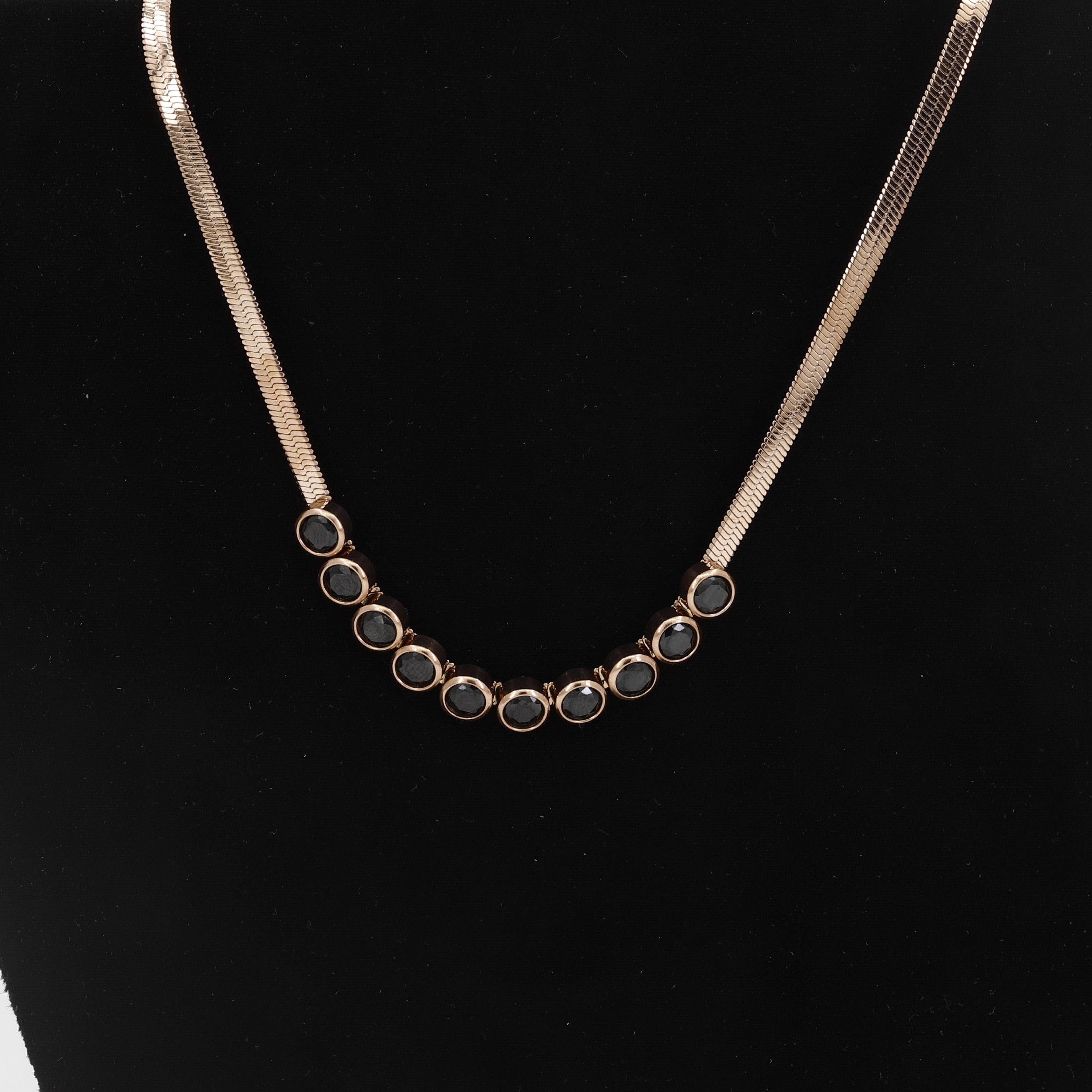 Elegant Gold & Black Bezel Stone Choker Necklace