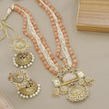 Peach Beaded & Pearl Traditional Indian Long Necklace Set
