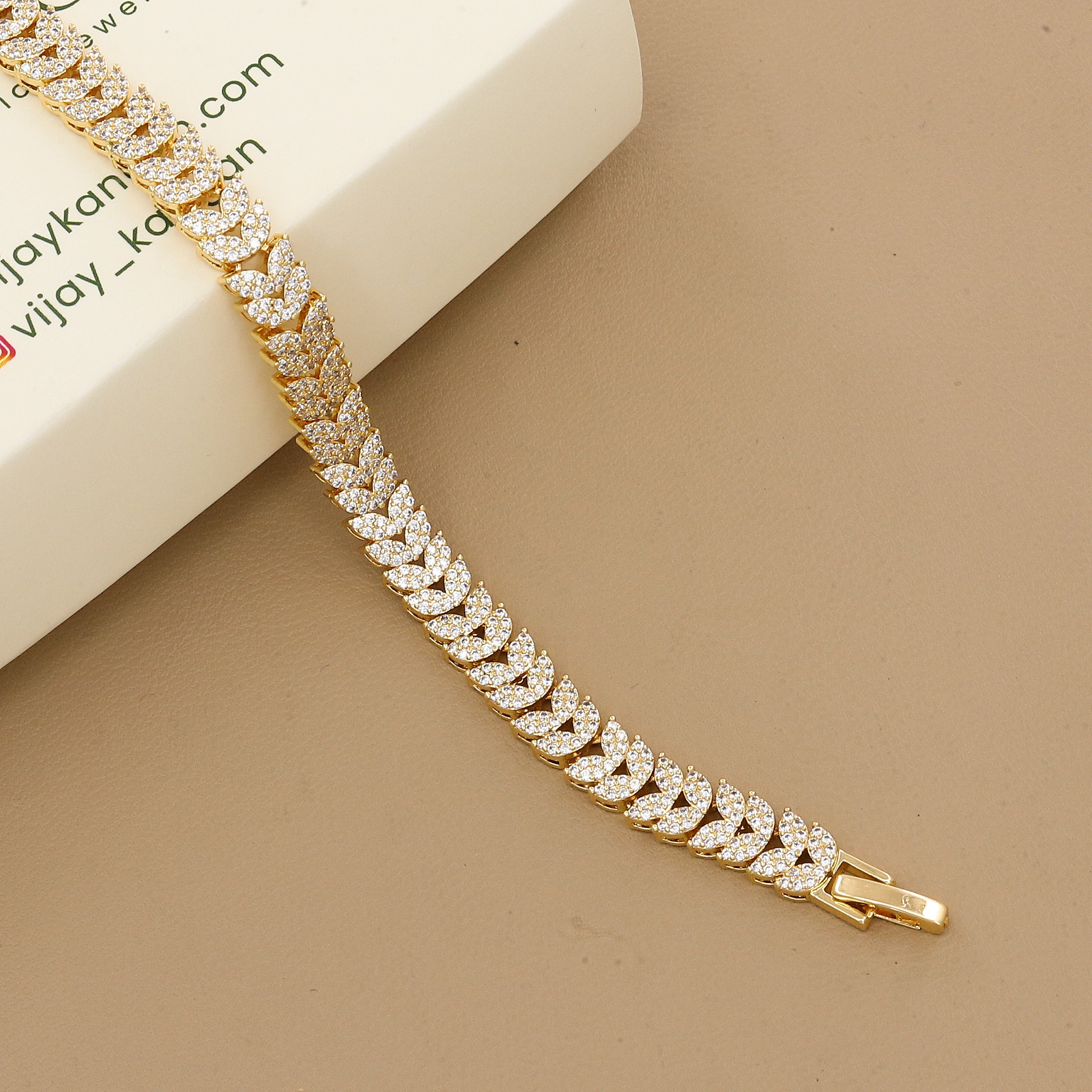 Gold Leaf Design Cubic Zirconia Tennis Bracelet