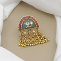 Antique Carved Green Stone Ring with Gold Chain Tassels