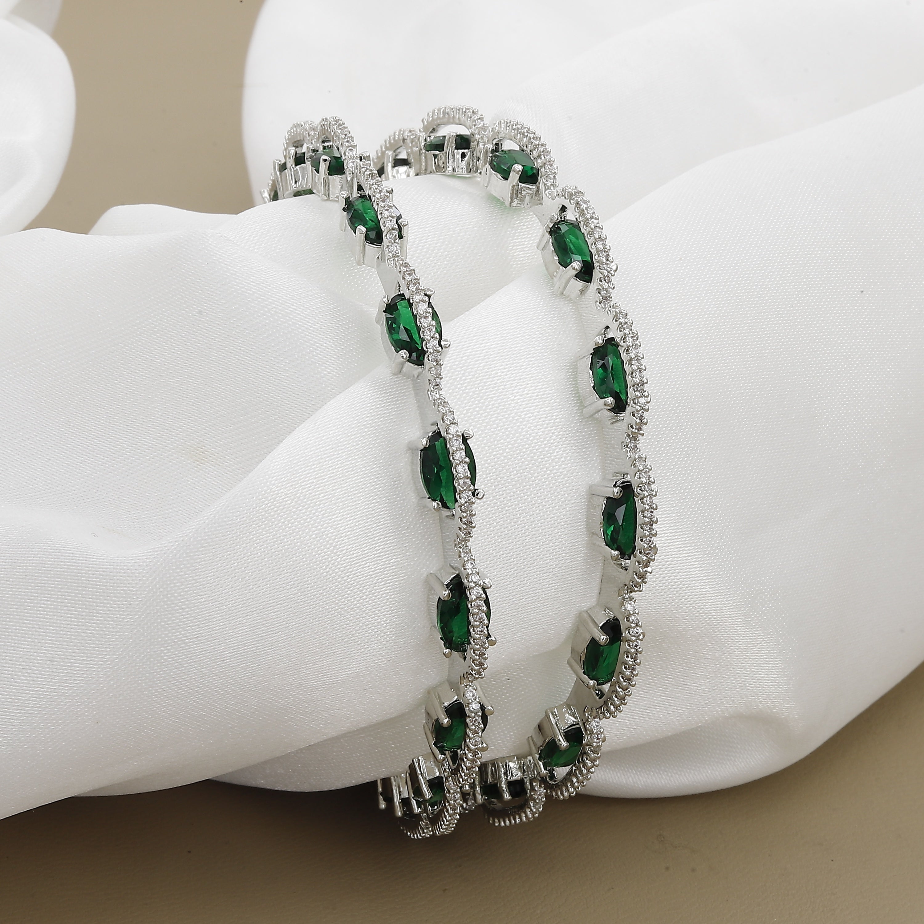 Silver Polish Diamond AD Bangles with Colors
