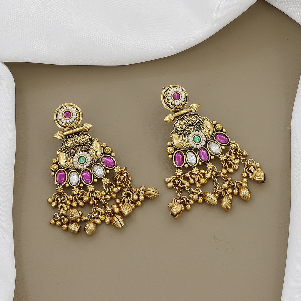 Antique Elephant Design Necklace Set with Jhumka Earrings