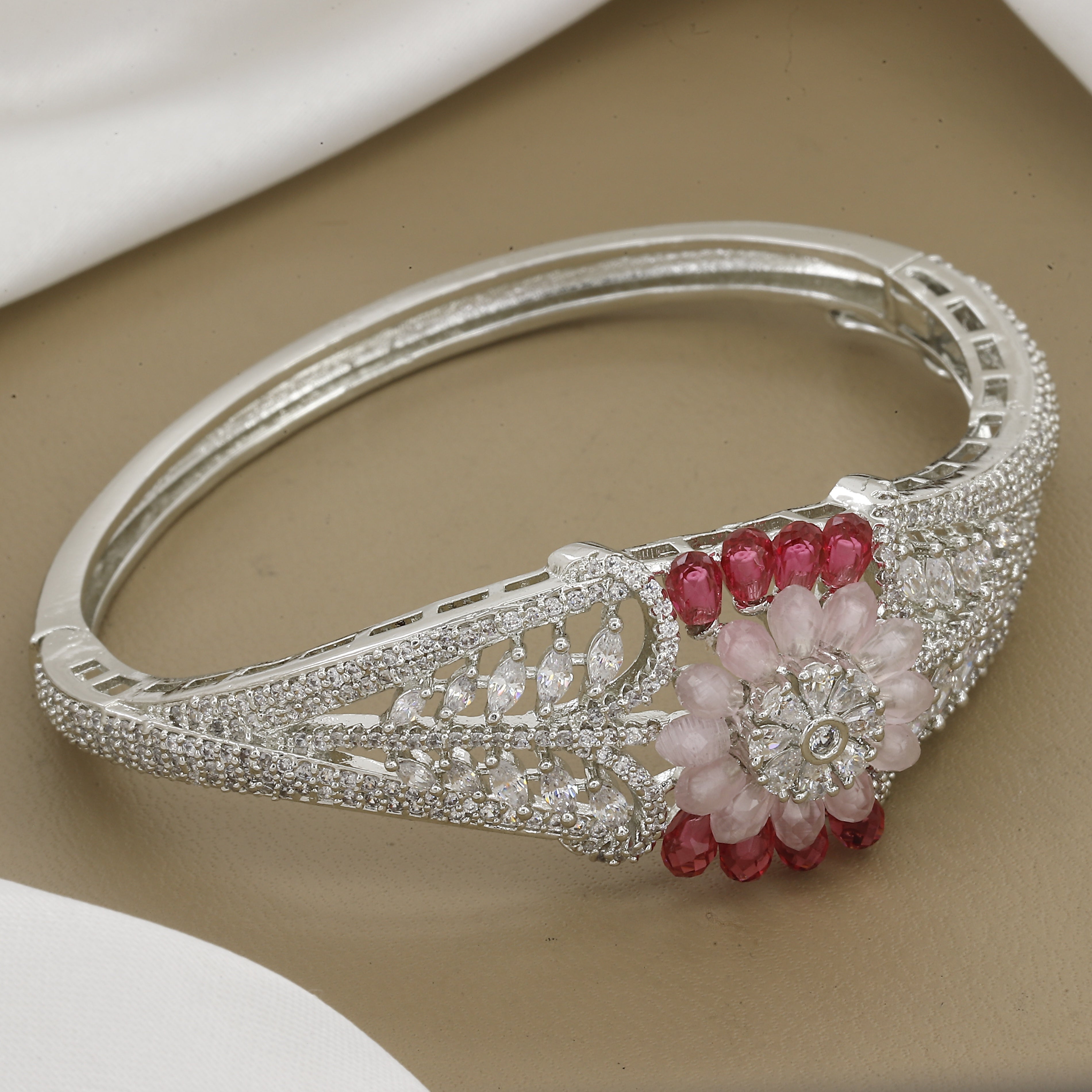 Elegant Stone Floral Design Elegant Diamond Kada With Colors