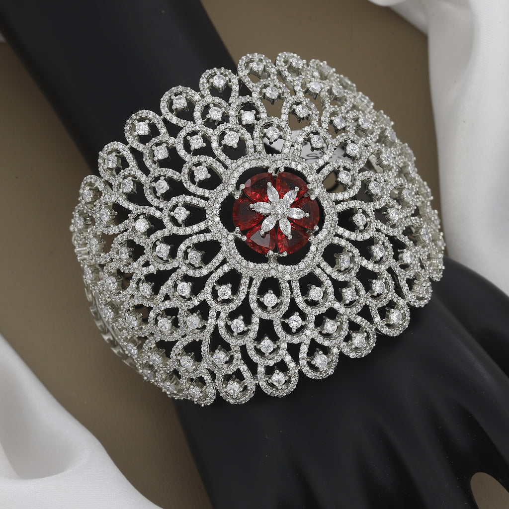 Dramatic Flower Center Diamond Kada With Colors