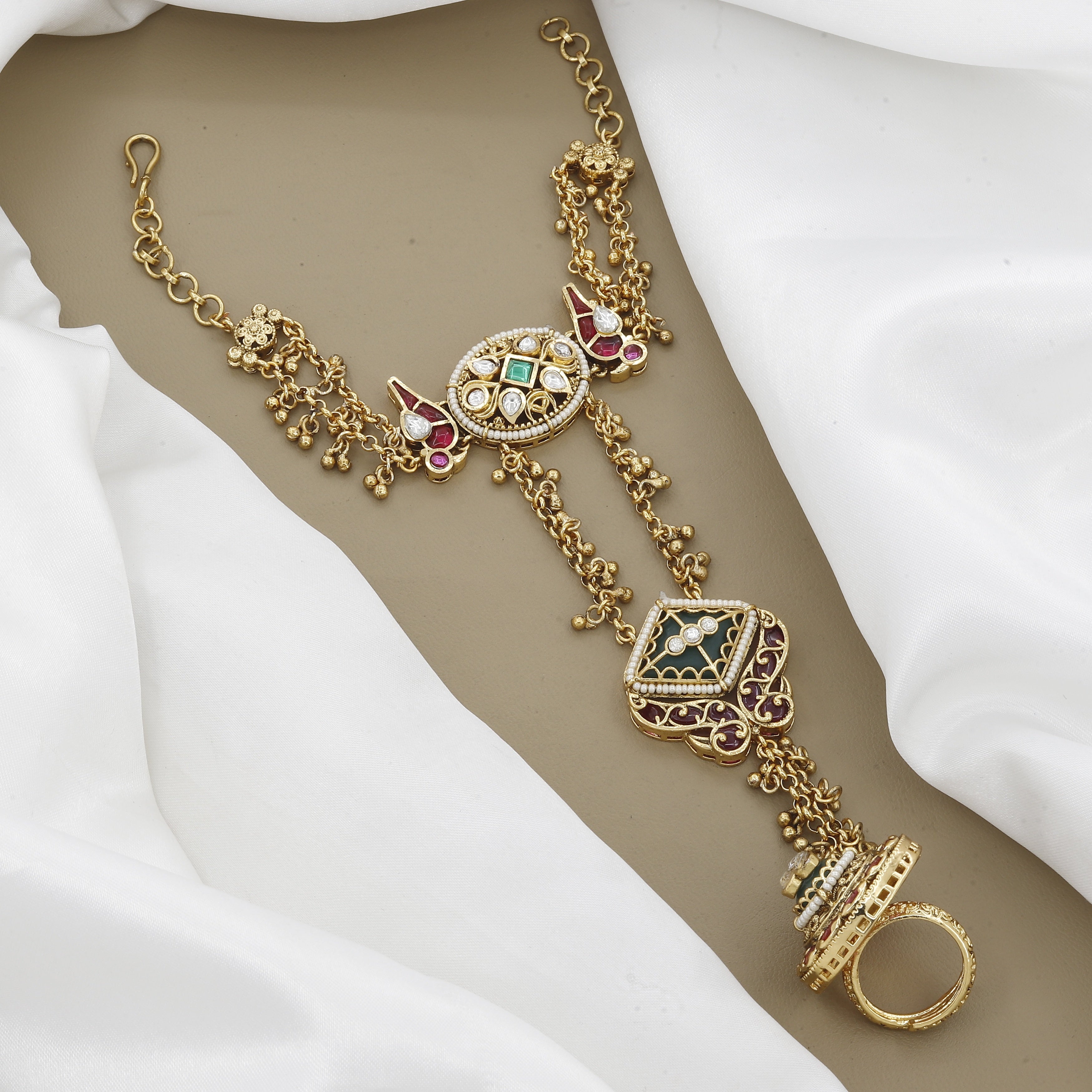Bridal Haath Panja with Kemp Stones and Meenakari Work