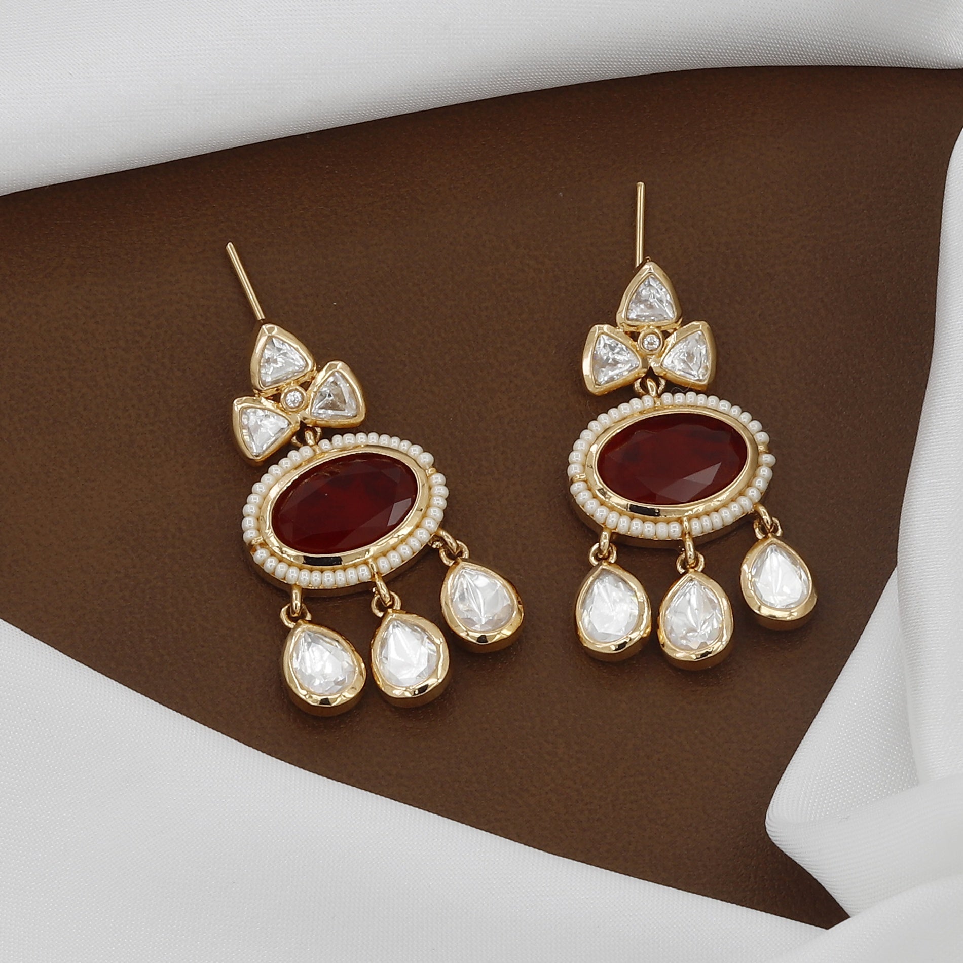 18k Polished Kundan Polki & Emerald Necklace Set with Earrings
