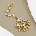Antique Gold Kundan Maang Tikka with Dark Green Enamel