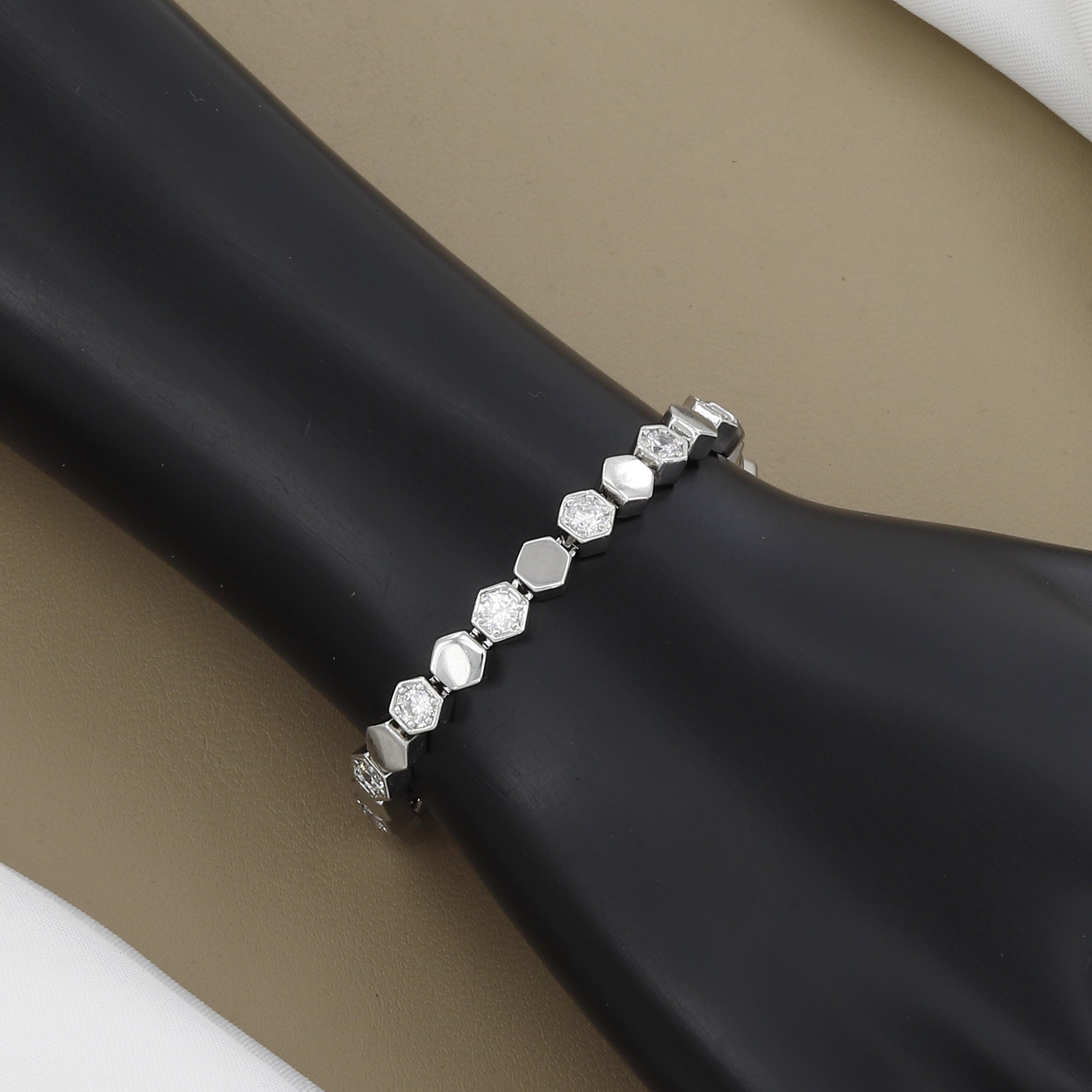 Silver Polished Hexagonal Shape Office Bracelet