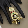 Traditional Indian Gold-Plated Kundan Meenakari Long Ring with Pearls & Bells