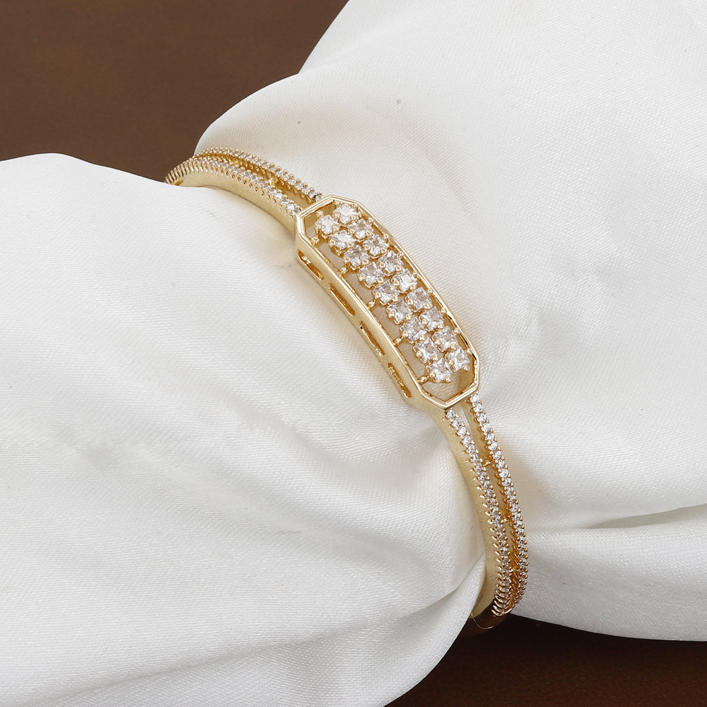 Gold-Tone Geometric Bangle with Square-Cut Crystals & Pave Band
