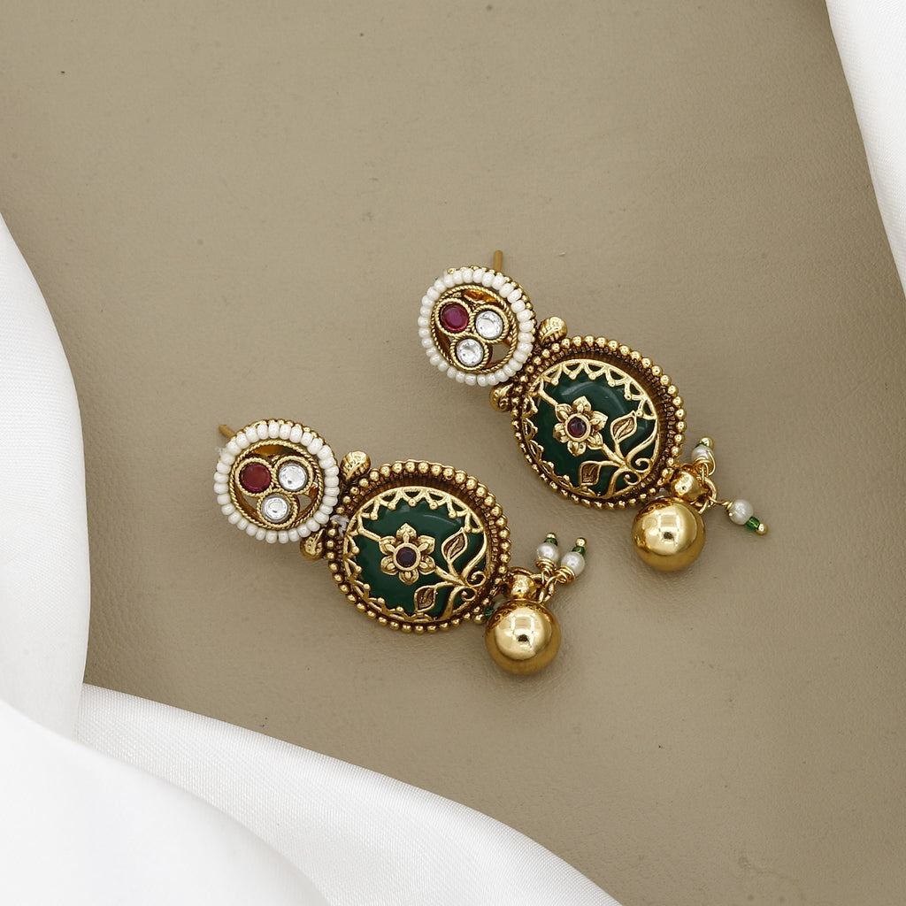 Antique Gold-Plated Emerald & Ruby Necklace Set