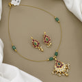 Traditional Teardrop Kemp Pendant Necklace with Green Bead Accents