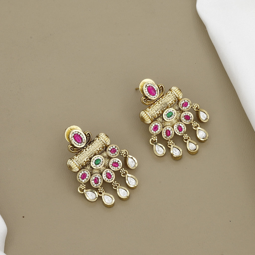 Traditional Kundan & Ruby Long Pendant Necklace Set