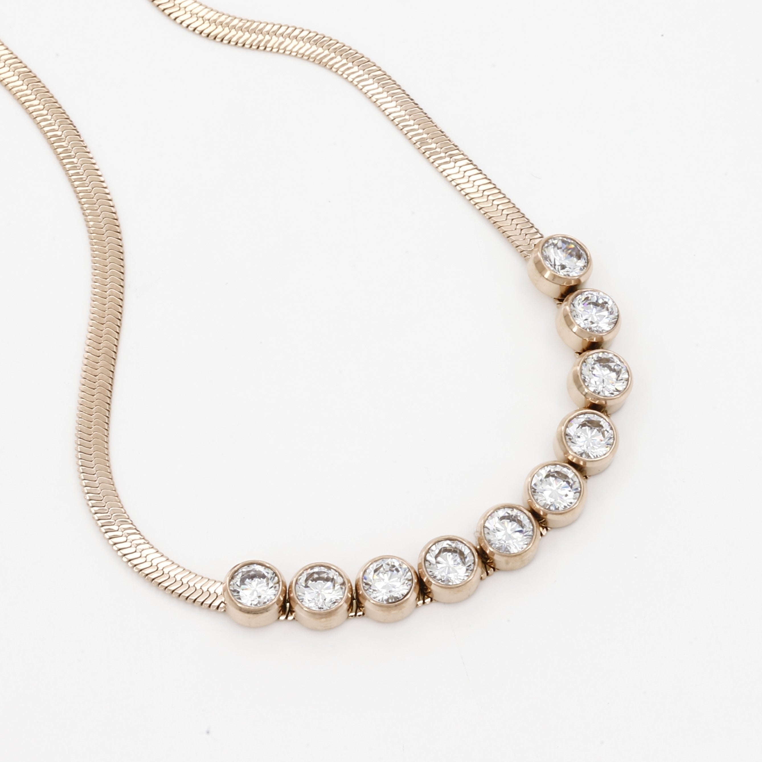 Curved Crystal Bar Modern Rose Gold Flat Chain Necklace