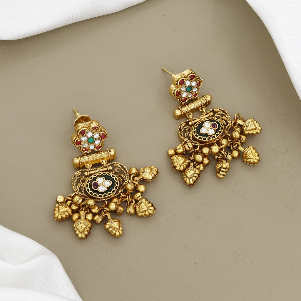 Antique Gold-Plated Filigree Necklace Set with Bold Enamel Accents and Heavy Clusters