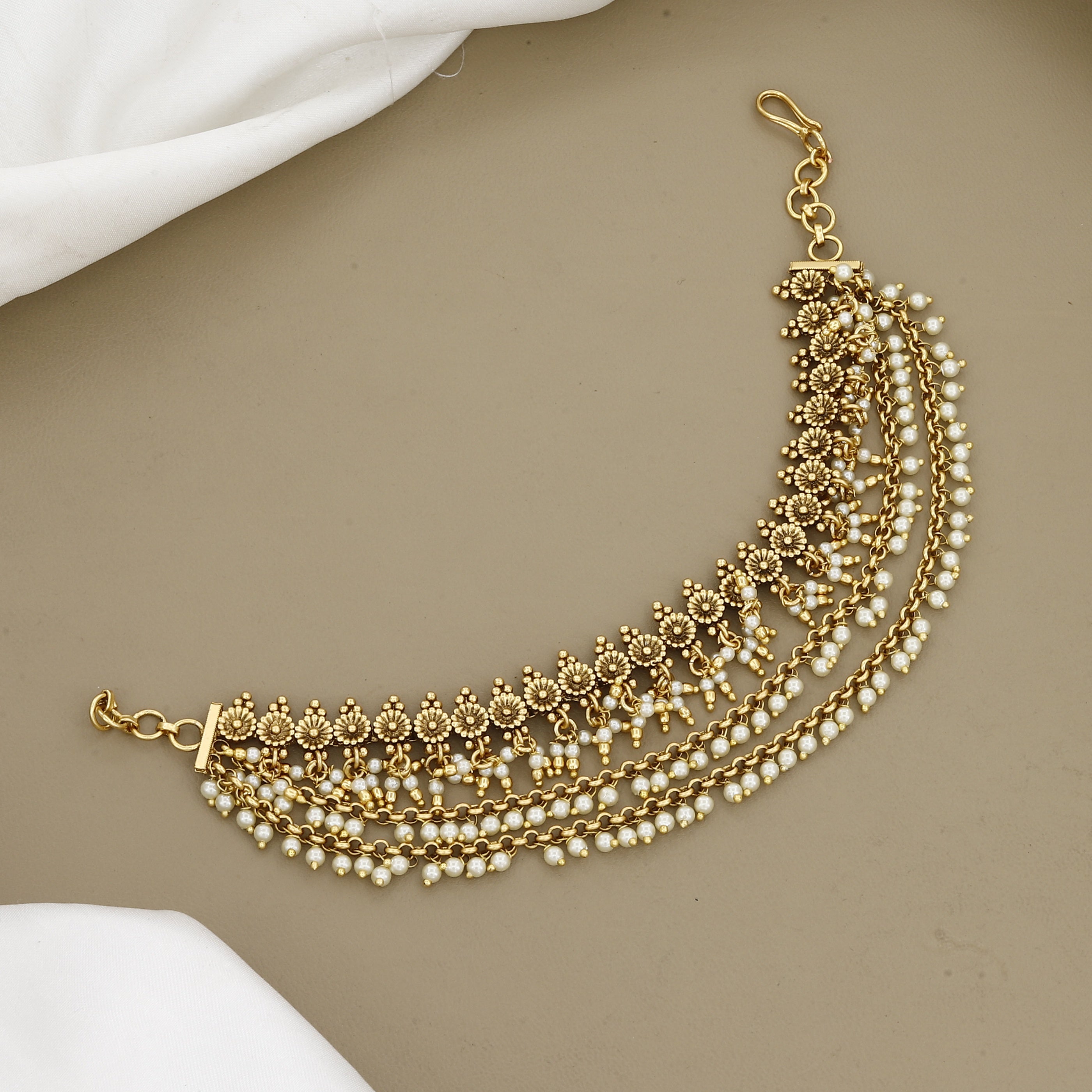 Antique Gold Multi-Layered Pearl Ear Chains