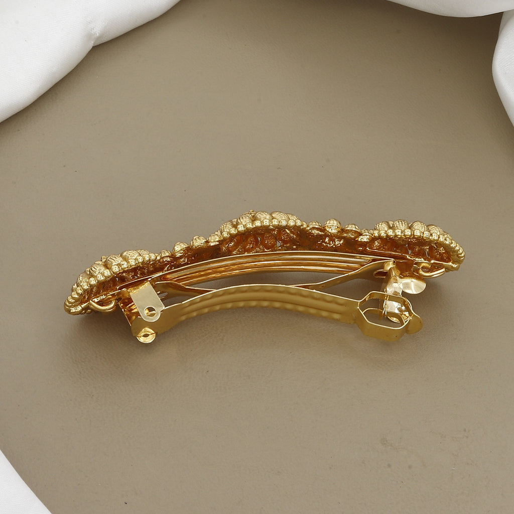 Elegant Textured Bun Clip Traditional Antique Gold Floral Hair Barrette
