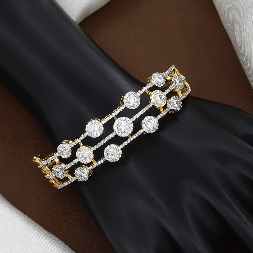 Gold Plated Multi-Row CZ Statement Bangle Bracelet