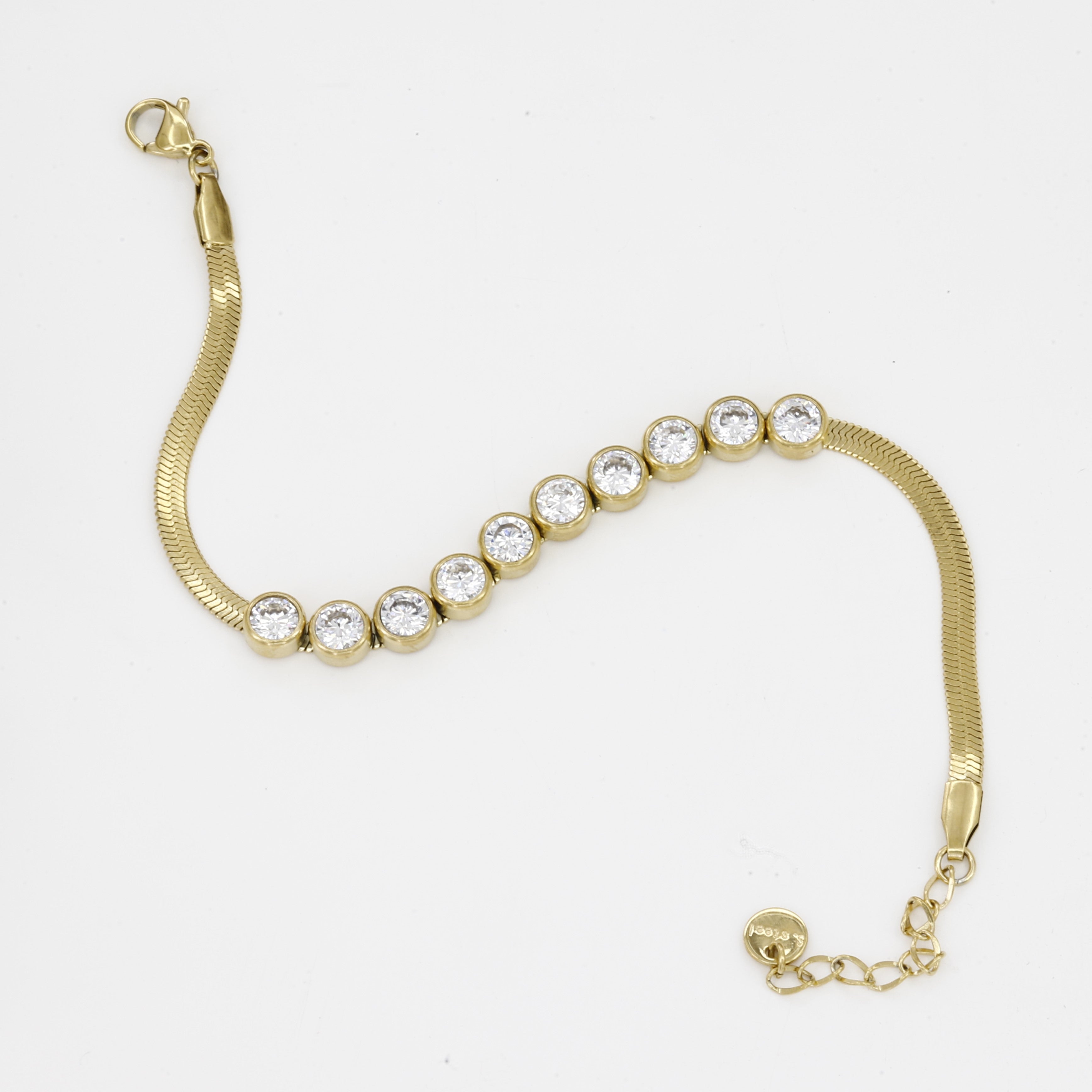 Elegant Gold Snake Chain Bracelet with Bezel Crystals