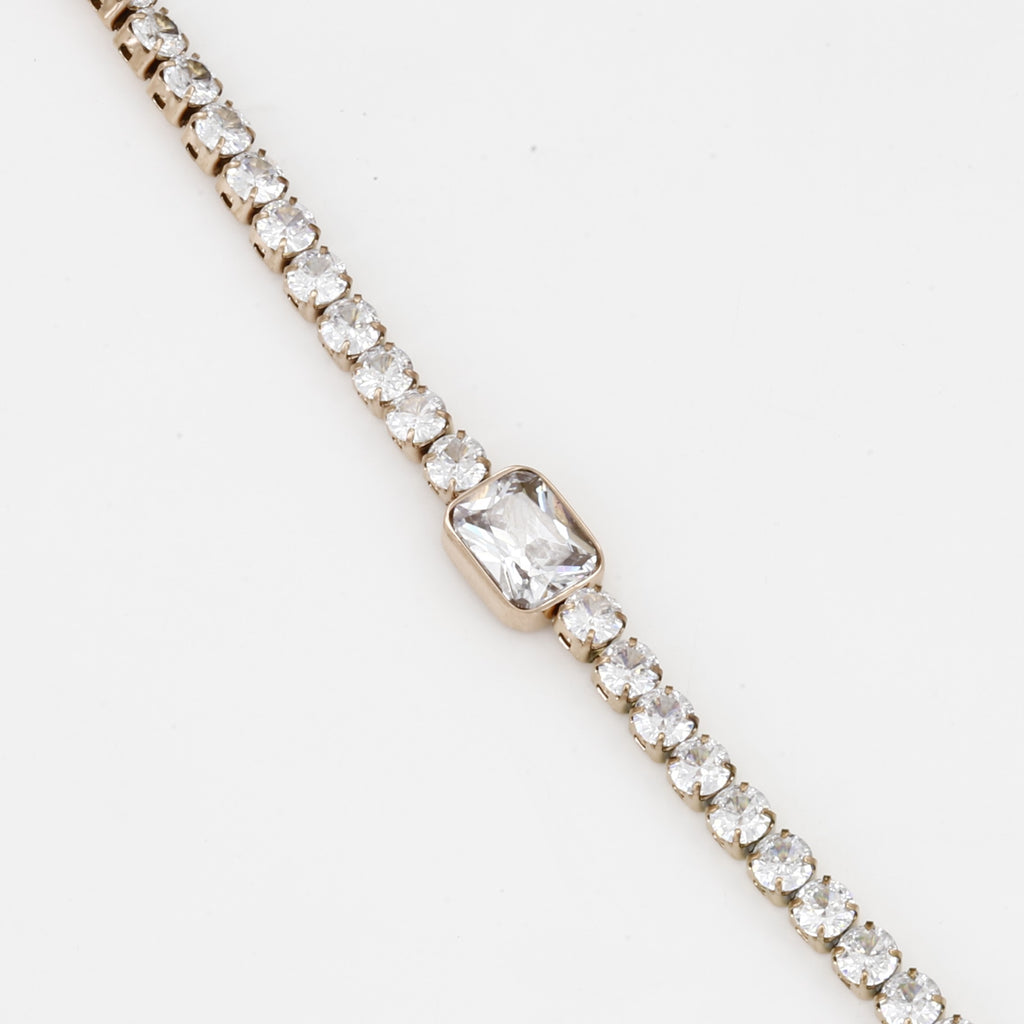 Emerald Cut Center Stainless Steel Crystal Tennis Bracelet
