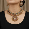 Antique Gold Peacock Necklace Set with Maang Tikka