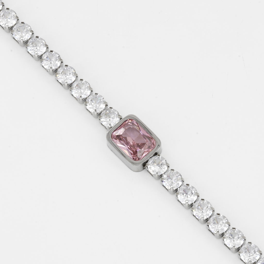 Silver Stacking Jewelry Pink Emerald Cut Tennis Bracelet