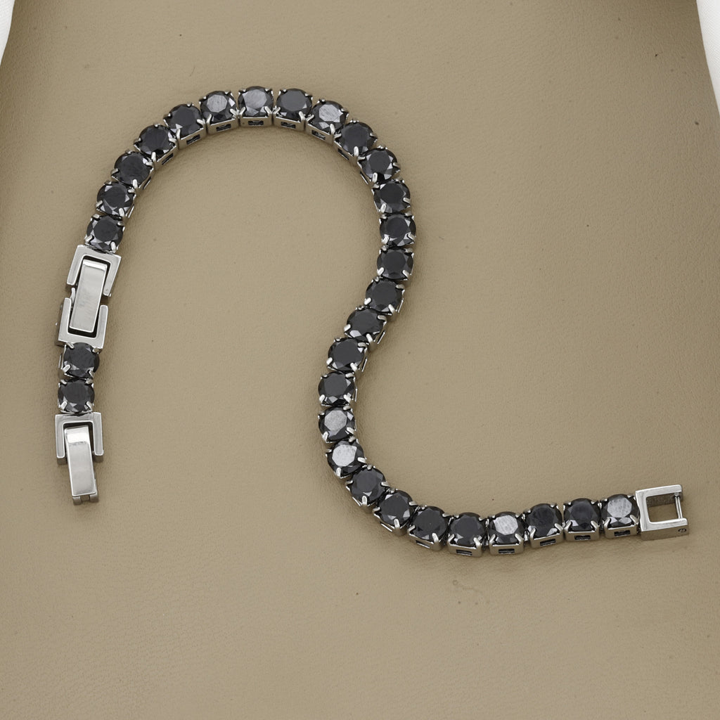 Classic Black Gemstone Tennis Bracelet in Silver Finish