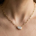 Elegant Gold Paperclip Necklace with Double Crystal Pendant