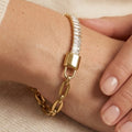 Gold Padlock Charm Bracelet with Baguette Crystals