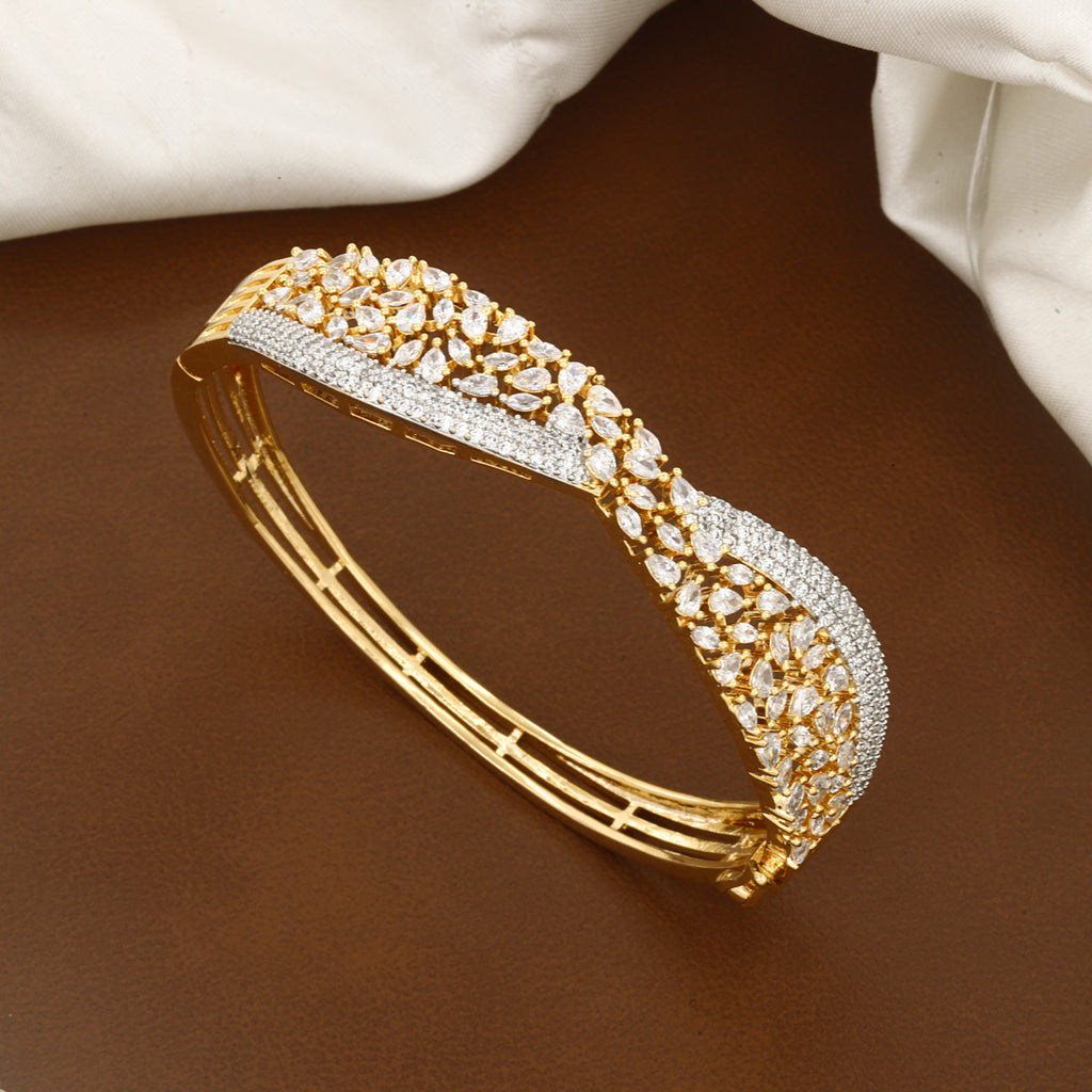 Elegant Gold-Tone CZ Crisscross Diamond Bangle Kada