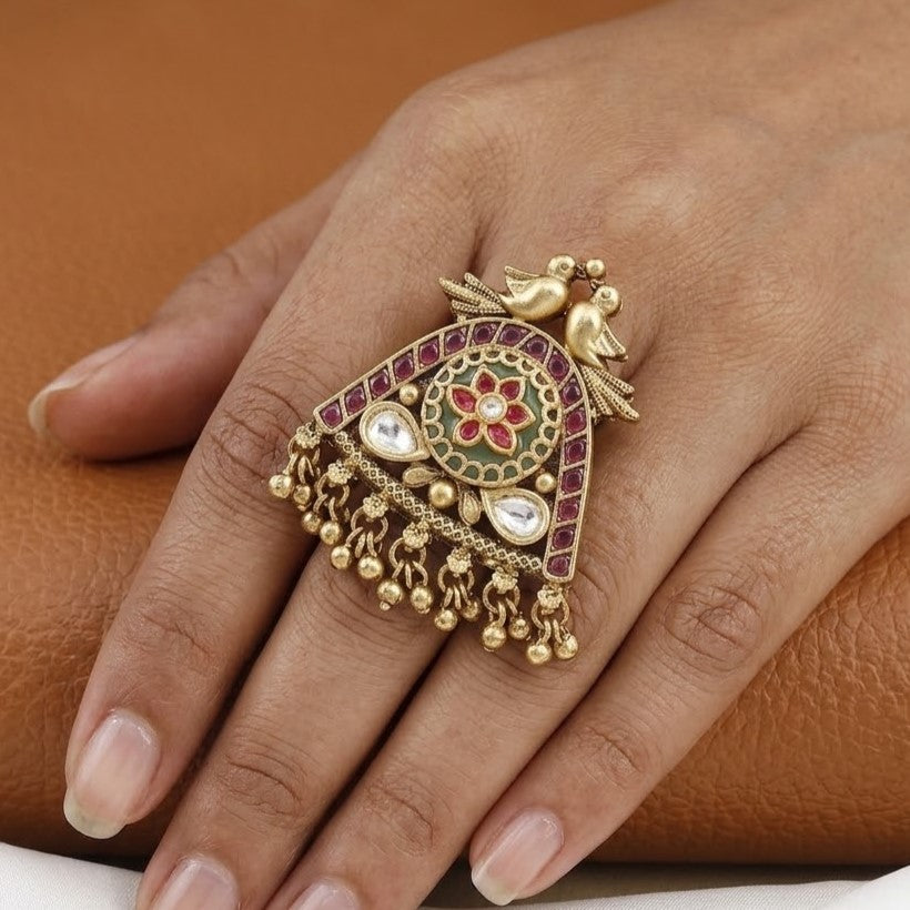 Peacock Motif Heritage Free Size Ring