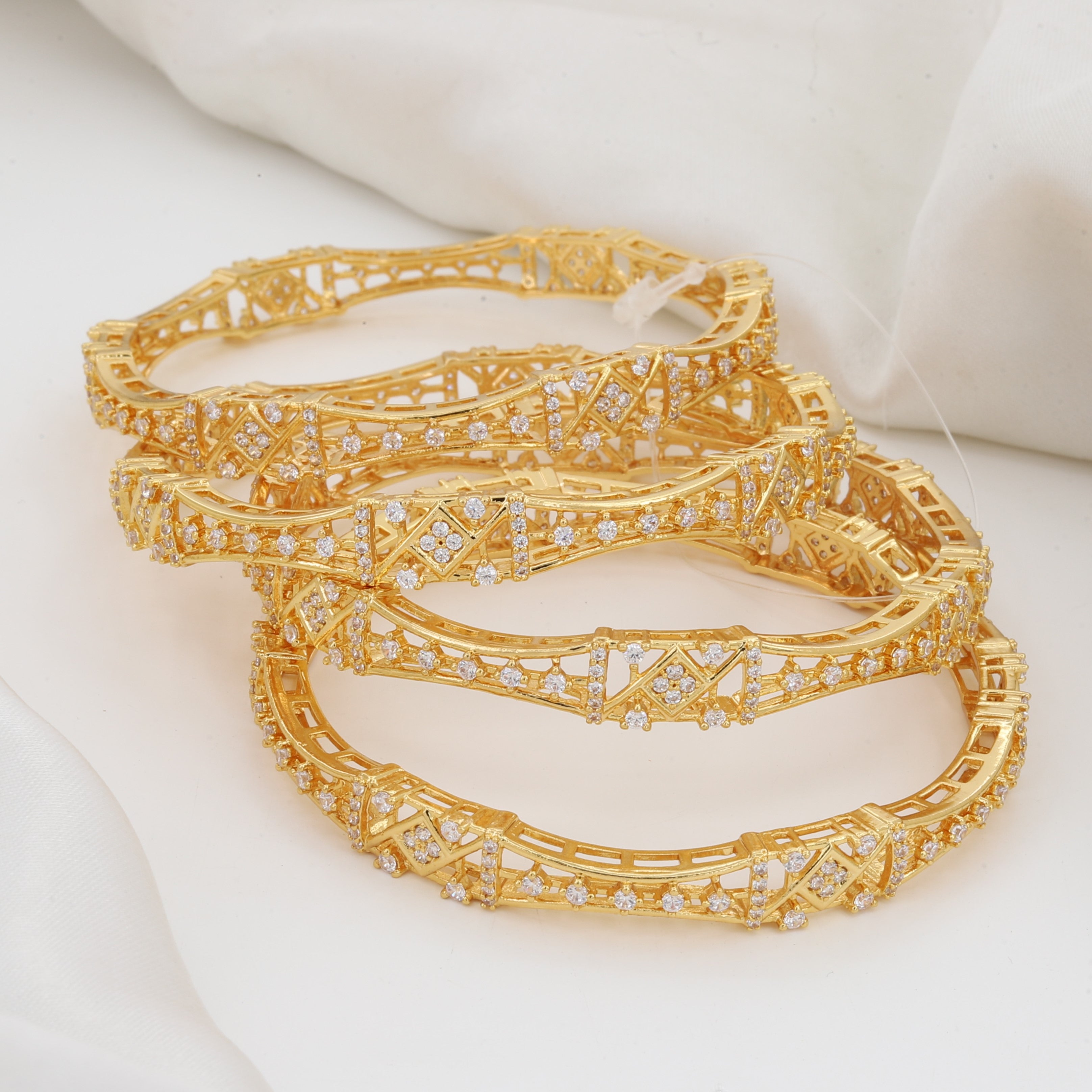 Designer Gold Plated American Diamond Bangles Set of 4