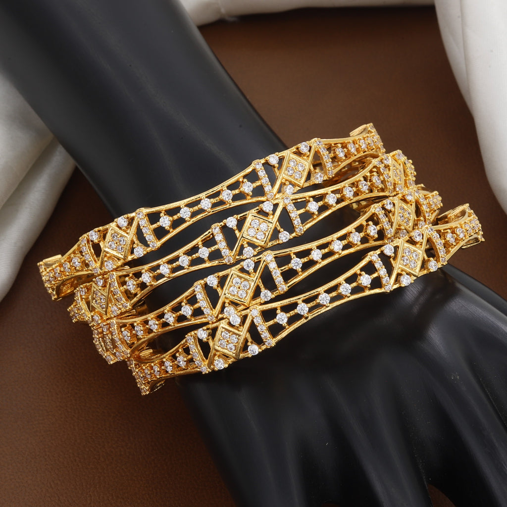 Designer Gold Plated American Diamond Bangles Set of 4