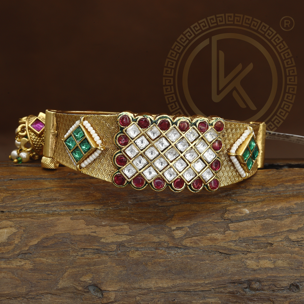 Traditional Jhumka Antique Kada with Gemstones