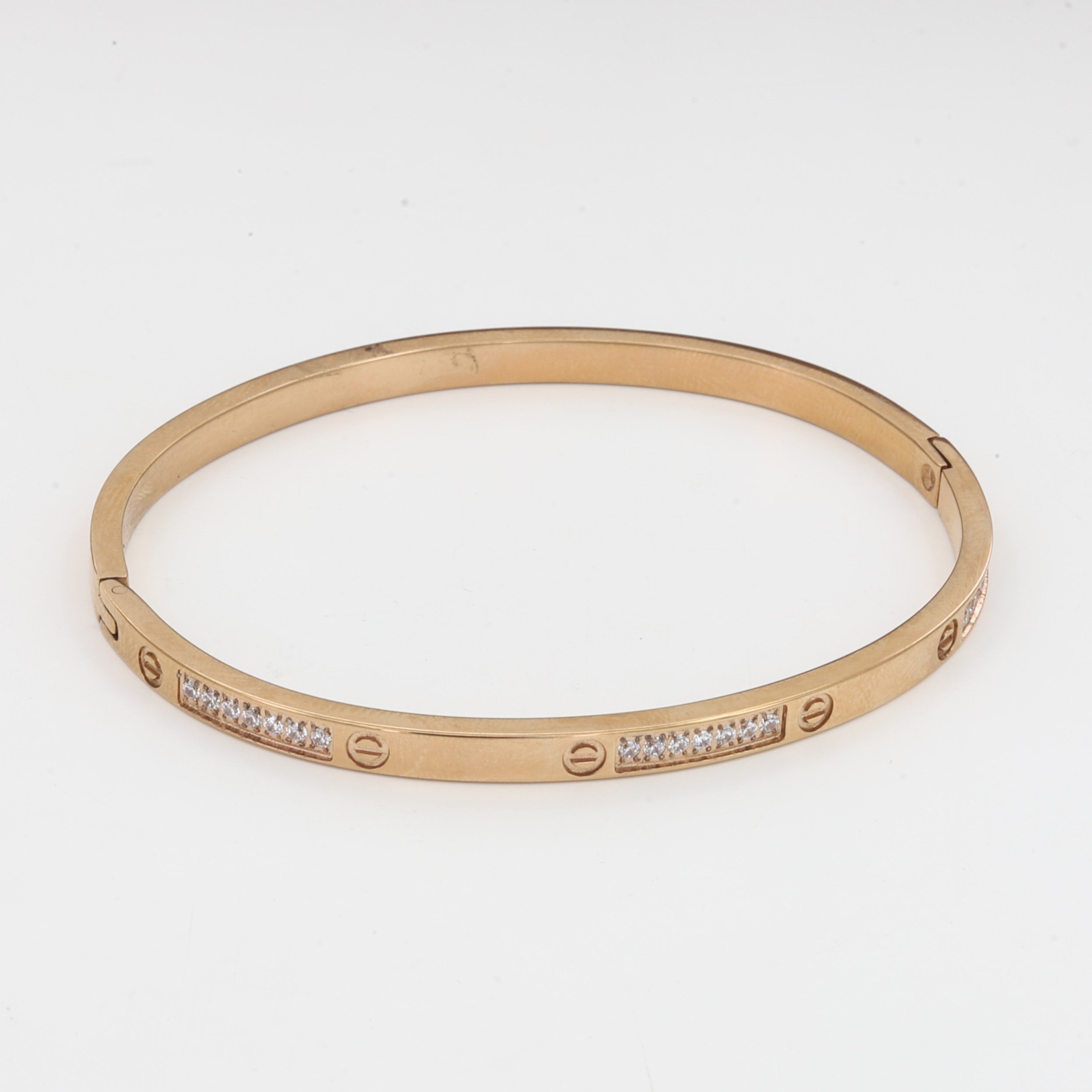 Elegant Gold Hinged Bangle Bracelet with Stone Accents