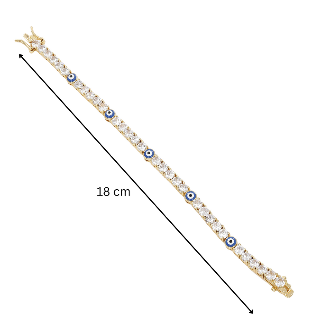 Gold Evil Eye Tennis Bracelet with CZ Stones