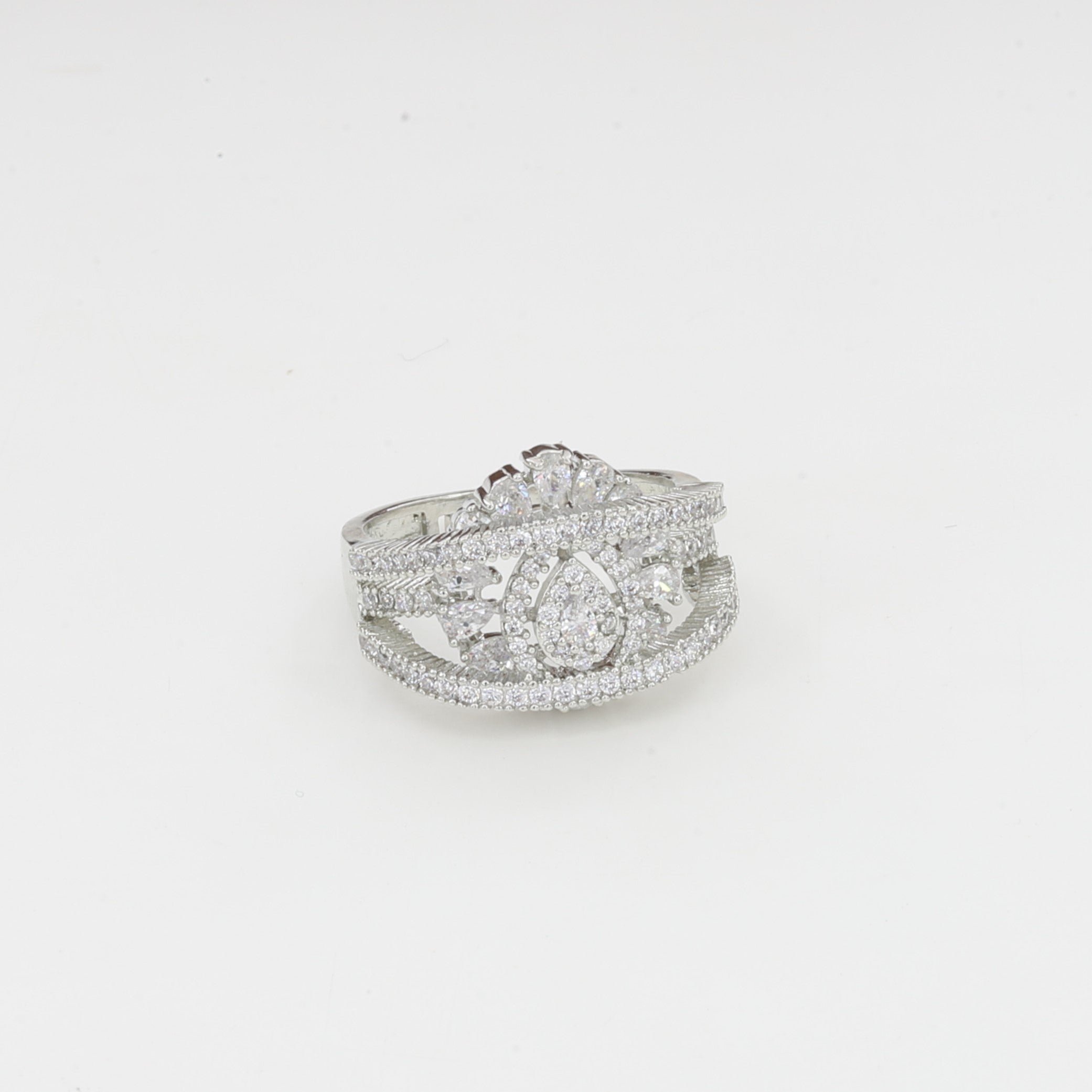 Elegant Silver Tone Statement Ad Ring