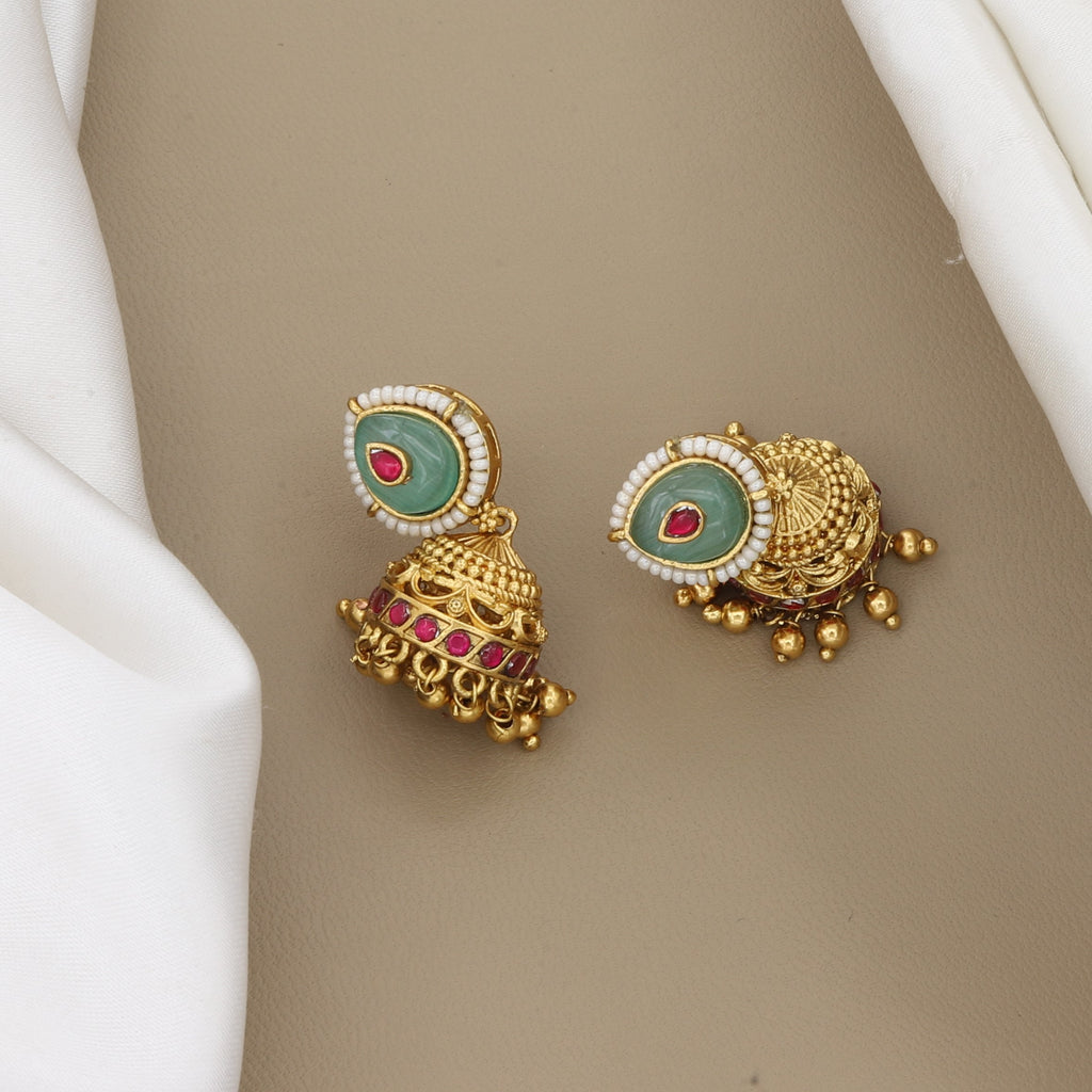 Traditional Green Stone Mangalsutra & Jhumka Earring Set