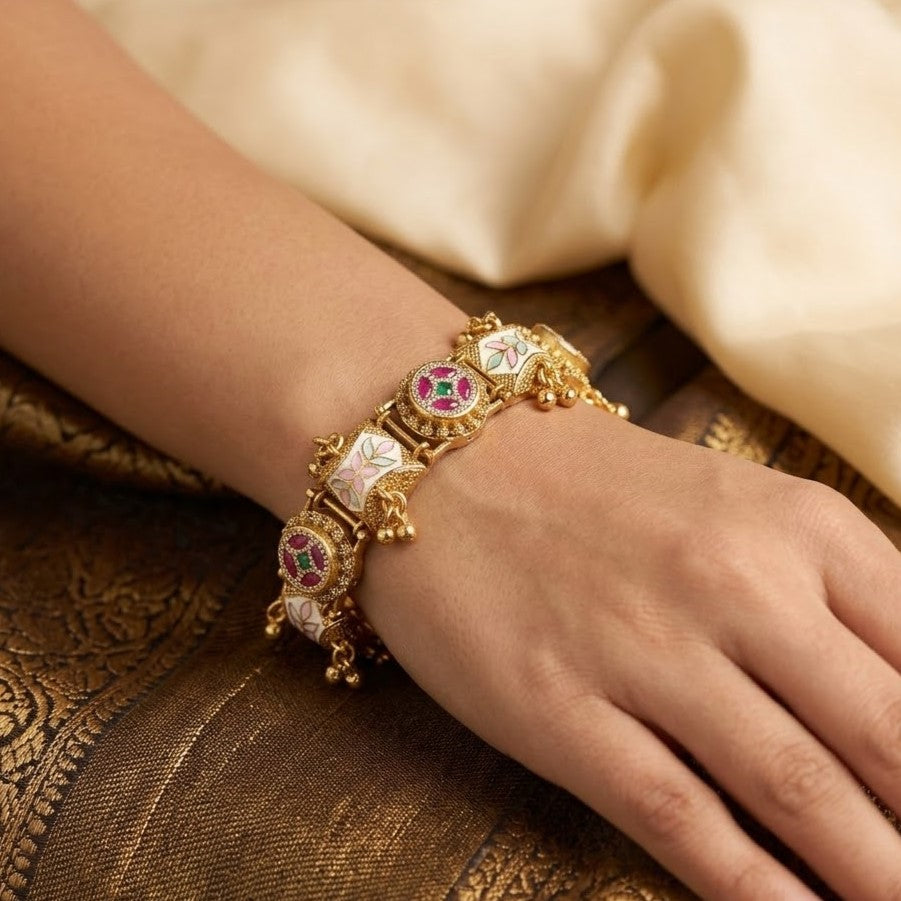 Traditional Antique Gold Meenakari Bracelet