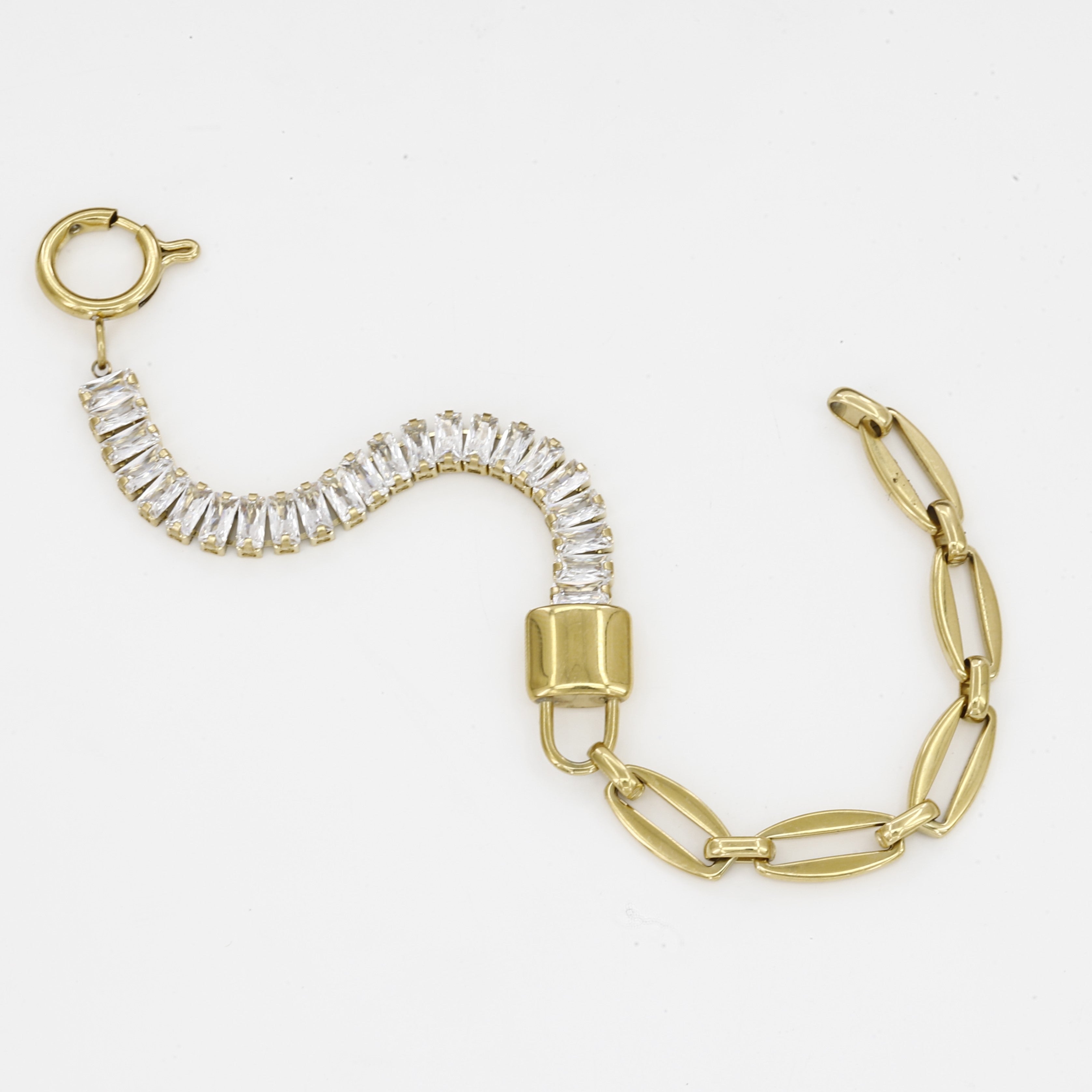 Gold Padlock Charm Bracelet with Baguette Crystals