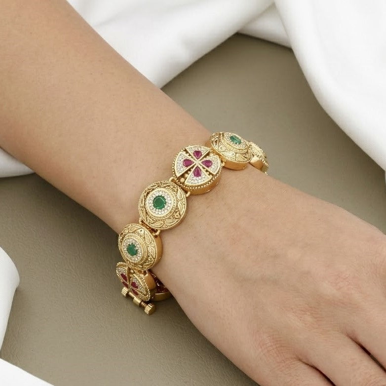 Heritage Enamel and Multi-Stone Gold-Plated Link Bracelet